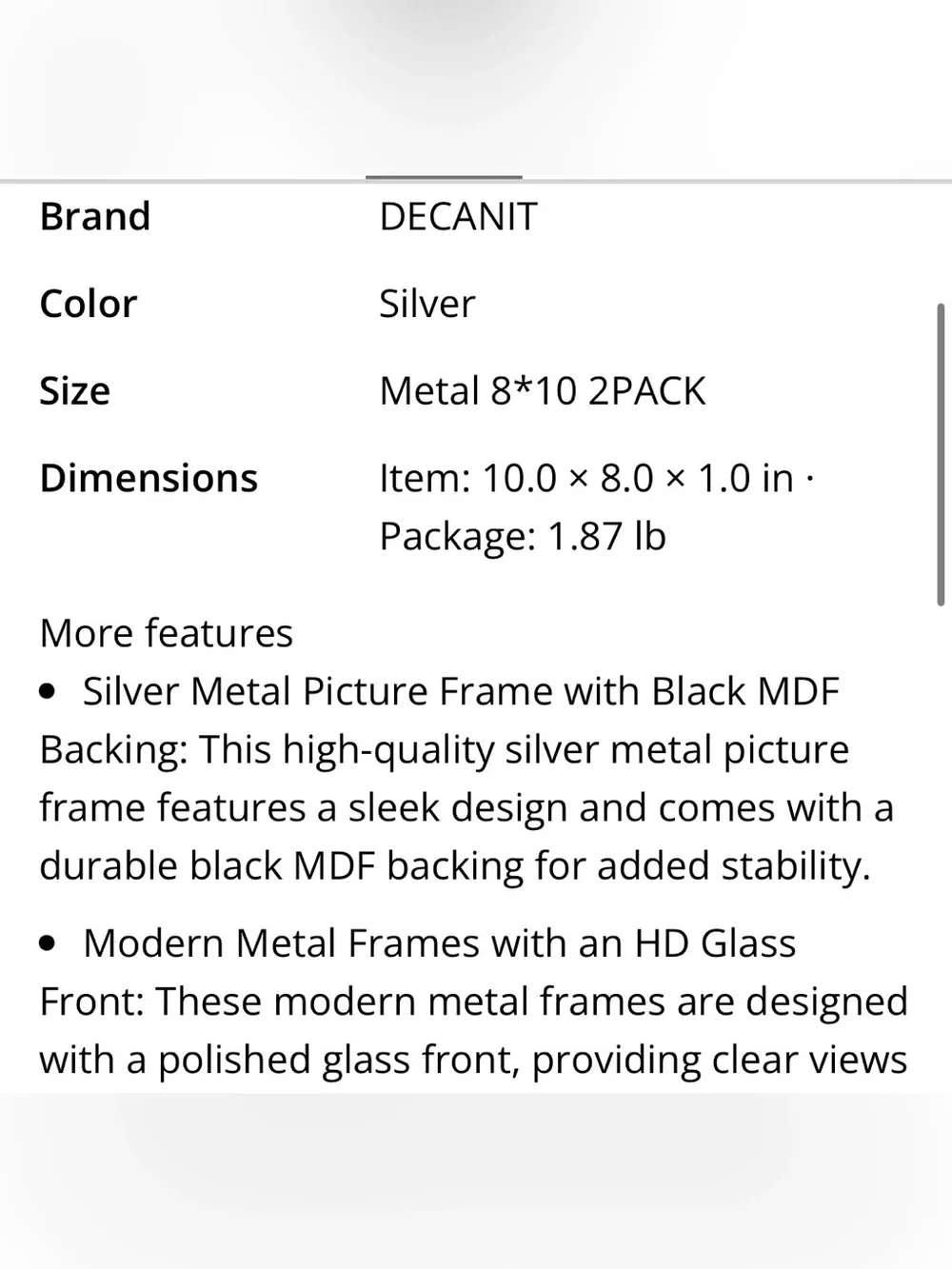 Metal Picture Frames 8x10” (2-Pack) BLACK